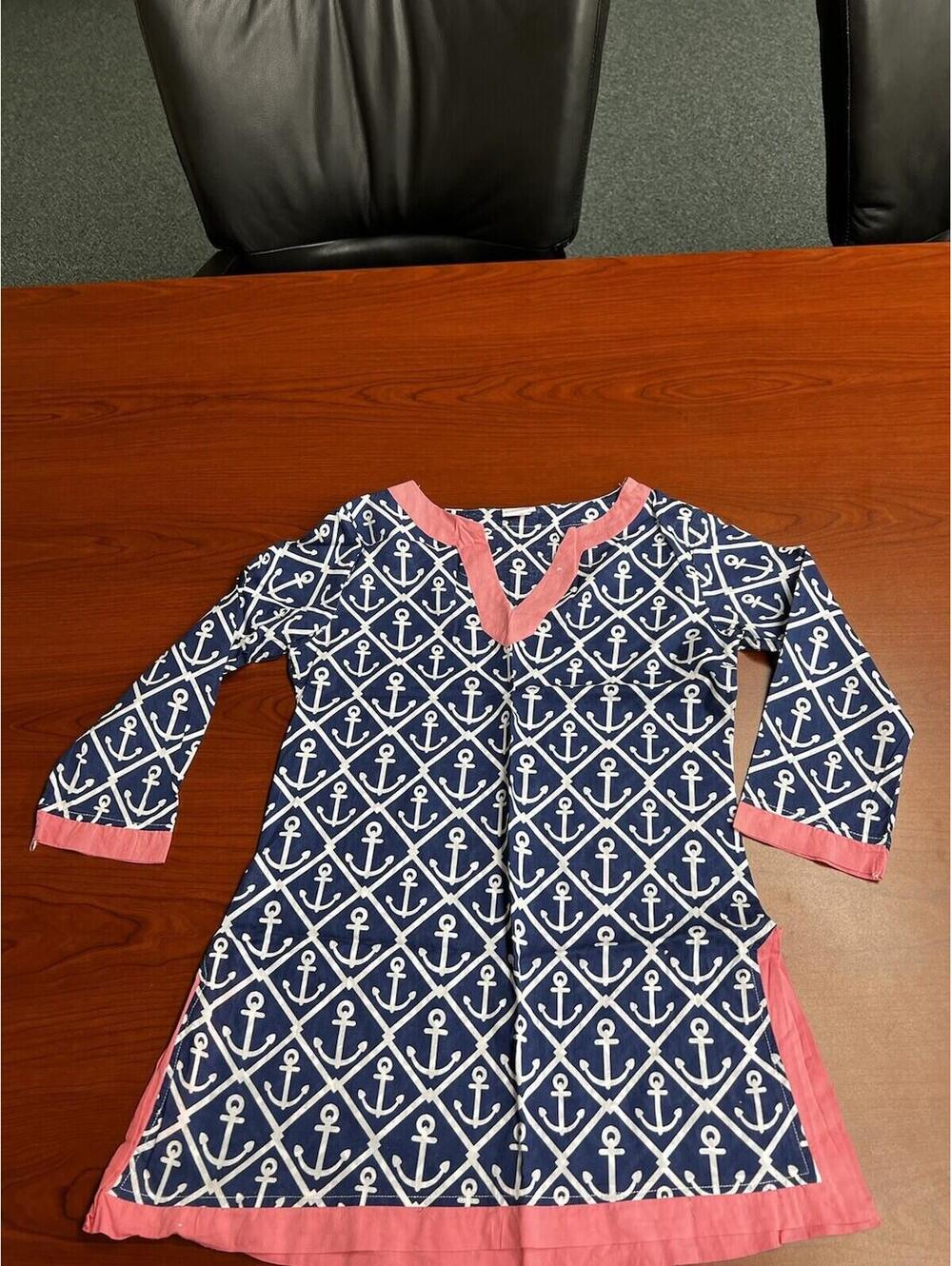 All For Color Dress Blue Anchor Nautical Themed Size Small 2r